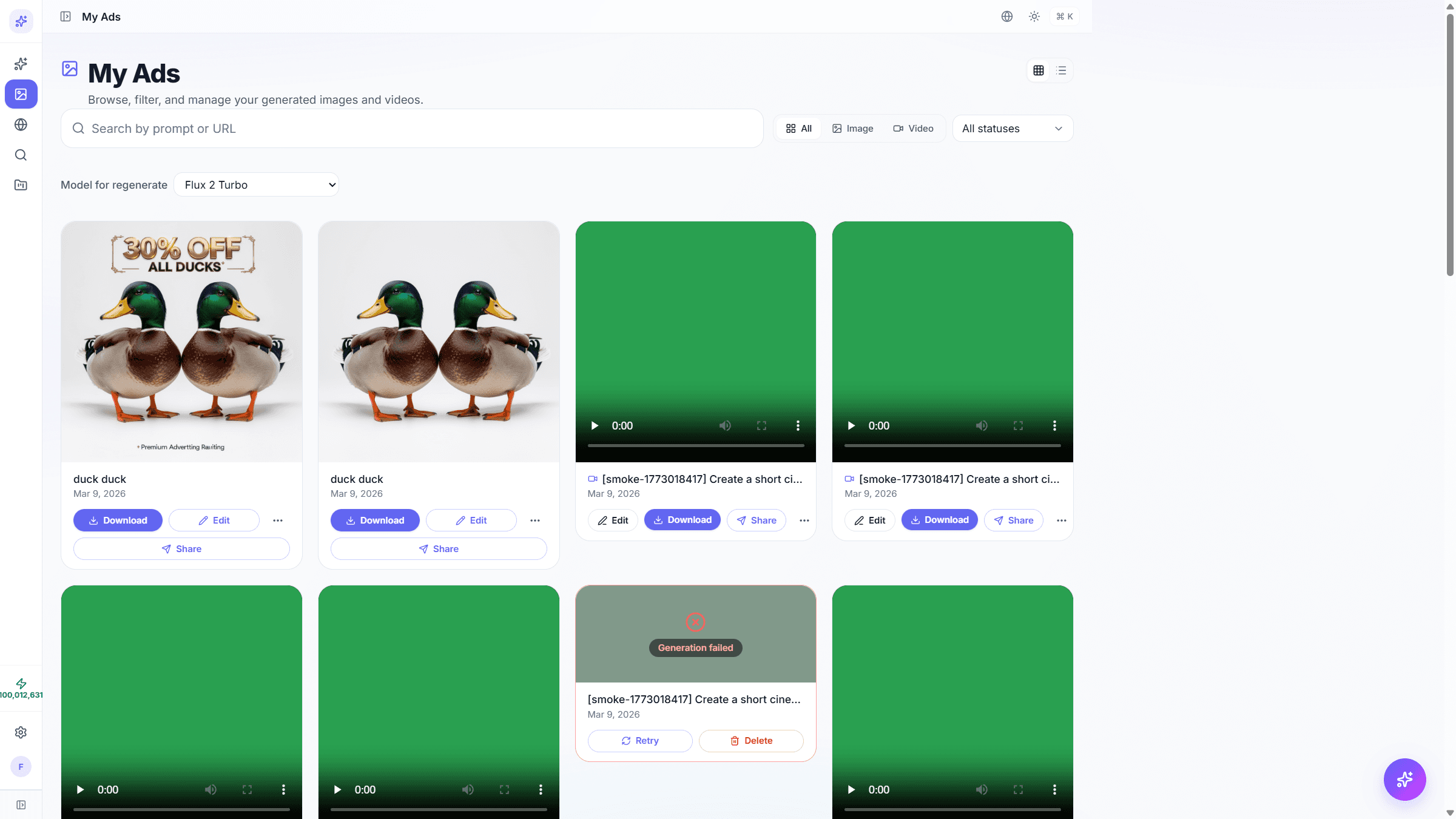 Gallery of generated ad creatives