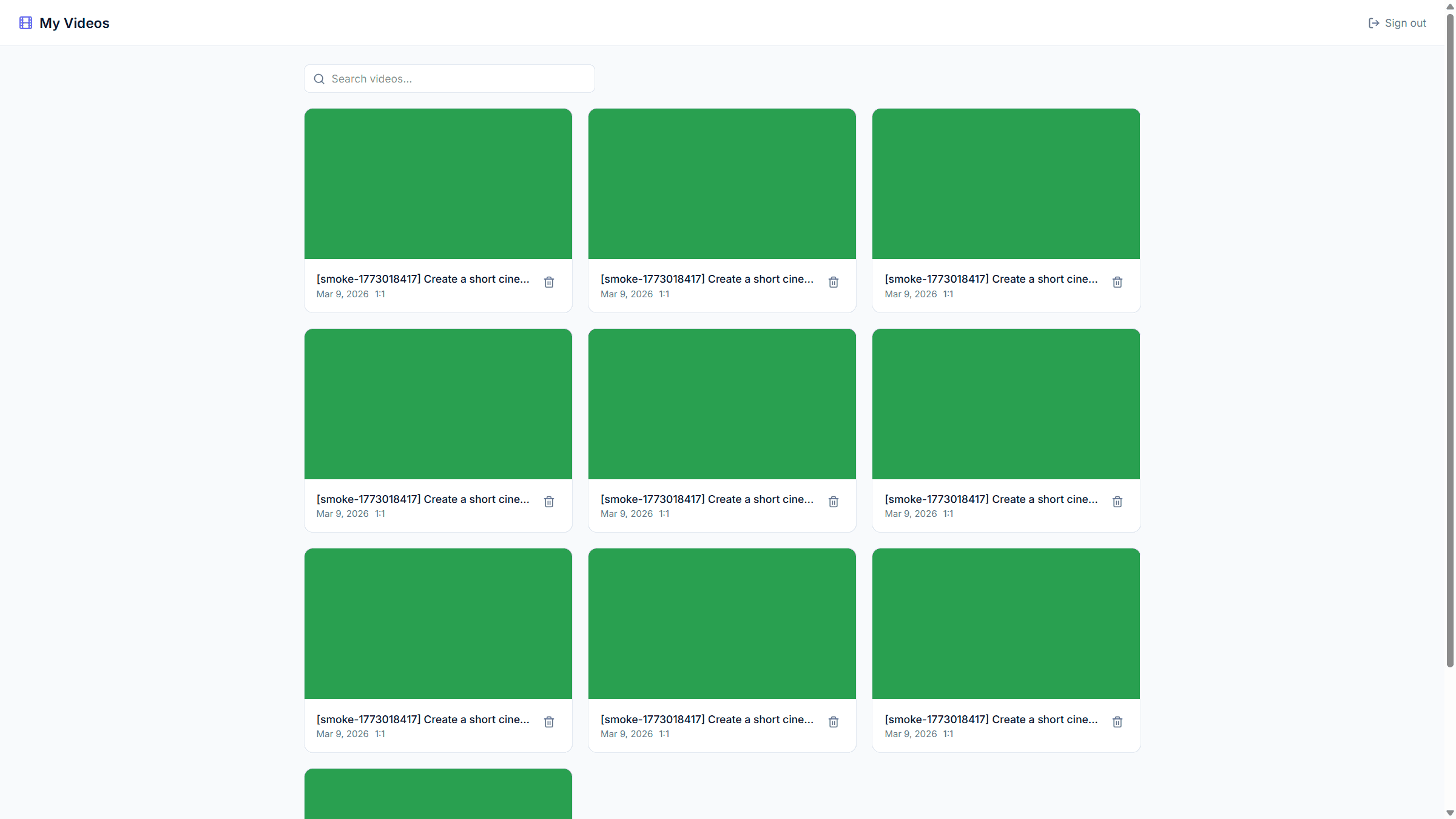 Video project grid inside the video editor